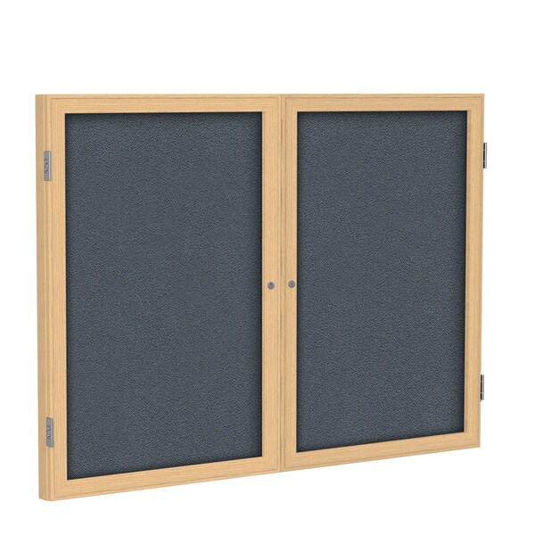 Enclosed Bulletin Board, 2 Door, Fabric, Oak Frame, 3 ft H x 4 ft W, Gray